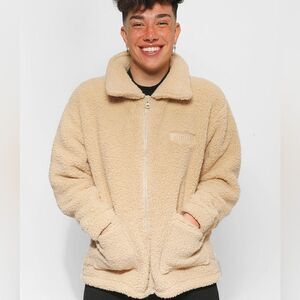Sisters James Charles Sherpa Teddy Zip Up Sweater Jacket Vanilla Latte Tan Large